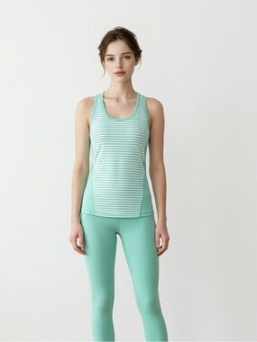 Blue/Green and White Fitted Sleeveless Tank Top